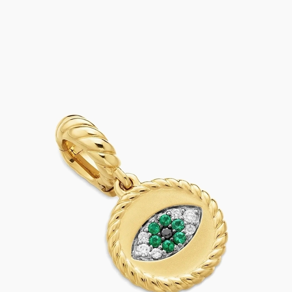 David Yurman Evil Eye Amulet in 18K Yellow Gold with Pave Emeralds and Diamonds